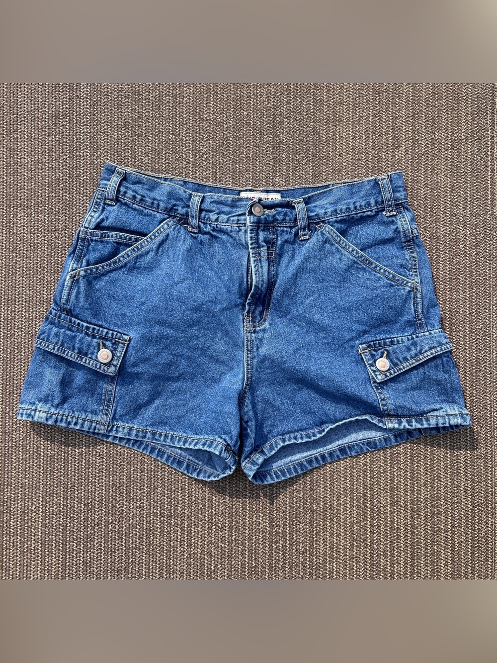 VTG London Jean Victoria's Secret Denim Cargo Shorts Utility 10 Jorts Pockets